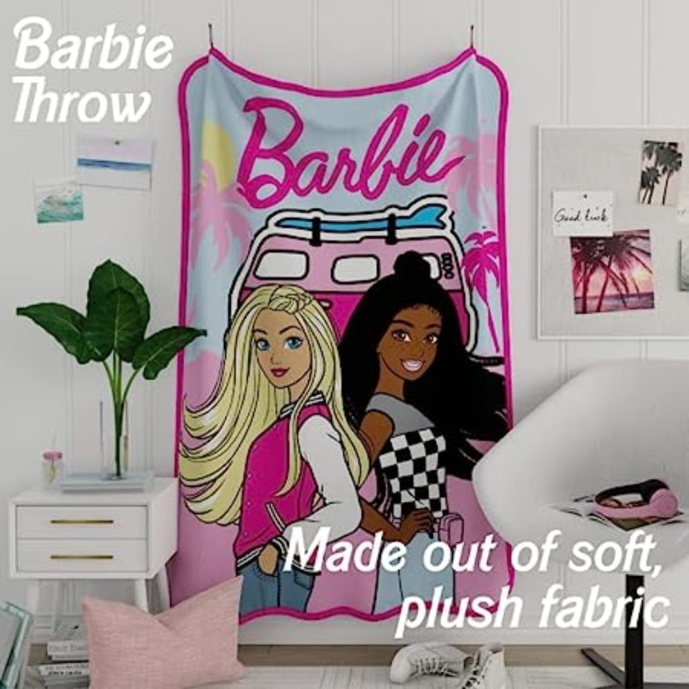 FRANCO Kids Bedding Super Soft Micro Raschel Throw, 46 in x 60 in, Barbie